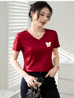 Thumbnail Áo phông nữ cổ tim form vừa - Áo thun LOZA cổ - G0166 3