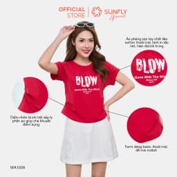 Thumbnail Áo phông nữ SUNFLY chất cotton compact dáng xếp ly eo cộc tay SFA1039 1