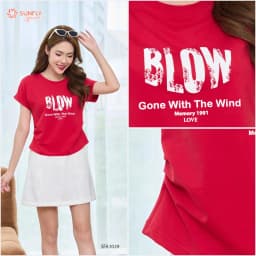 Thumbnail Áo phông nữ SUNFLY chất cotton compact dáng xếp ly eo cộc tay SFA1039 3