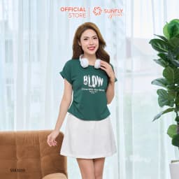 Thumbnail Áo phông nữ SUNFLY chất cotton compact dáng xếp ly eo cộc tay SFA1039 4