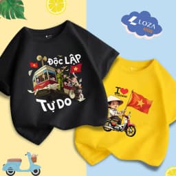Thumbnail Áo phông 'Độc lập tự do' cho bé trai và bé gái cân nặng 15-40kg - Áo cờ đỏ sao vàng trẻ em LOZA AT002VN 2
