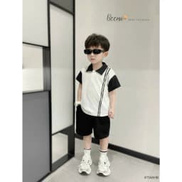 Thumbnail Áo polo cộc tay Beemo in sọc vải cotton mềm mịn đi học đi chơi cho bé trai từ 9-24kg 4114AHB 2