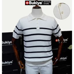 Thumbnail Áo Polo Len Dệt Kim Nam SUKIYA Premium Kẻ Len Mát Cotton Thấm Mồ Hôi mùa Hè AL74 3