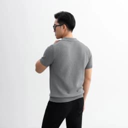 Thumbnail Áo polo LEN DỆT KIM nam V-neck Knit vải dệt tổ ong phối màu neutral thanh lịch LEEVUS APL335 3