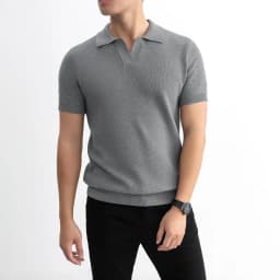 Thumbnail Áo polo LEN DỆT KIM nam V-neck Knit vải dệt tổ ong phối màu neutral thanh lịch LEEVUS APL335 4