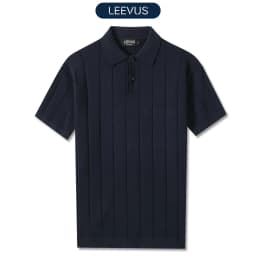 Thumbnail Áo polo LEN DỆT KIM STRIPED KNIT xanh navy cao cấp, kiểu dáng classic Hàn Quốc sang trọng - LEEVUS APL331 1