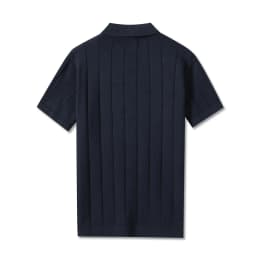 Thumbnail Áo polo LEN DỆT KIM STRIPED KNIT xanh navy cao cấp, kiểu dáng classic Hàn Quốc sang trọng - LEEVUS APL331 2