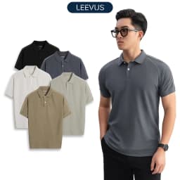 Thumbnail Áo polo nam Beehive Raglan vải cotton tổ ong phối màu neutral thanh lịch LEEVUS APL333 1