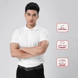 Thumbnail Áo Polo Nam Cổ Bẻ Basic Màu Trắng Vải Cotton Cá Xấu Thương Hiệu MrTwins® 1