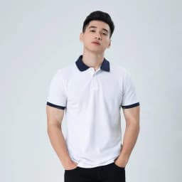 Thumbnail Áo Polo Nam Cổ Bẻ Màu Trắng Phối Bo Xanh Đen Vải Cotton Cá Xấu Thương Hiệu MrTwins® 1