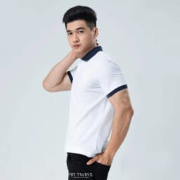 Thumbnail Áo Polo Nam Cổ Bẻ Màu Trắng Phối Bo Xanh Đen Vải Cotton Cá Xấu Thương Hiệu MrTwins® 4