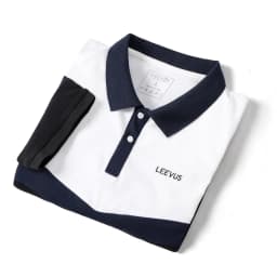 Thumbnail Áo Polo nam có cổ RAKEN LEEVUS màu trắng xanh đen, thêu logo, vải CVC cá sấu, form regular APL266 3