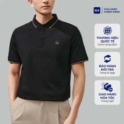 Thumbnail Áo POLO nam HLA ngắn tay mềm mịn phối viền thêu logo rồng Dragon pattern neckline solid black POLO Shirt 1