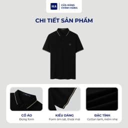 Thumbnail Áo POLO nam HLA ngắn tay mềm mịn phối viền thêu logo rồng Dragon pattern neckline solid black POLO Shirt 3