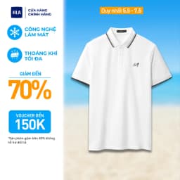 Thumbnail Áo POLO nam HLA trắng tay ngắn công nghệ cool feeling, phối viền logo thêu Lucky thoáng mát, co giãn tốt 1