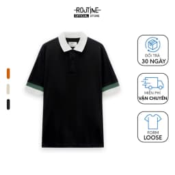 Thumbnail Áo Polo Nam Interlock Pique Trơn Phối Cổ Tay Form Loose - Routine 10S23POL041 1