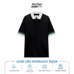 Thumbnail Áo Polo Nam Interlock Pique Trơn Phối Cổ Tay Form Loose - Routine 10S23POL041 3