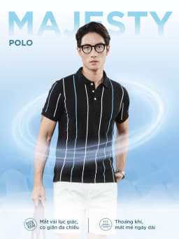 Thumbnail Áo POLO nam kẻ sọc MAJESTY vải Cotton Pique thoáng khí, mềm mại, bền màu, che khuyết điểm - HUSSIO 2