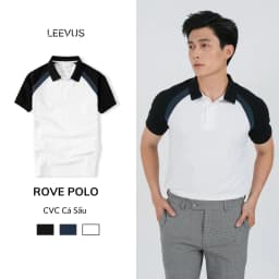 Thumbnail Áo Polo nam ROVE LEEVUS màu trắng phối raglan đen xanh, CVC cá sấu, form regular APL316 2