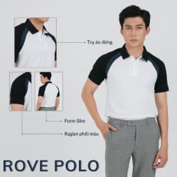 Thumbnail Áo Polo nam ROVE LEEVUS màu trắng phối raglan đen xanh, CVC cá sấu, form regular APL316 3