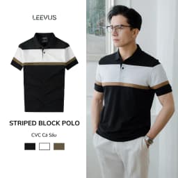 Thumbnail Áo Polo nam STRIPED BLOCK LEEVUS phối màu, vải CVC cá sấu, form regular APL312 2