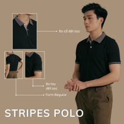 Thumbnail Áo Polo nam STRIPES LEEVUS phối bo dệt, vải CVC cá sấu, form regular APL275 3