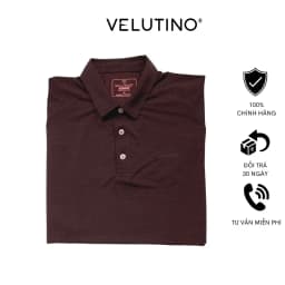 Thumbnail Áo polo nam Velutino ngắn tay cổ bẻ 3 cúc nâu kẻ ngang cotton mềm mại 3