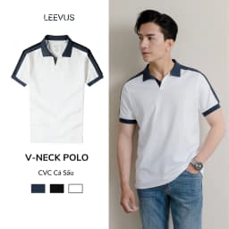 Thumbnail Áo Polo nam V-NECK LEEVUS phối bo, vải CVC cá sấu, form regular APL318 1