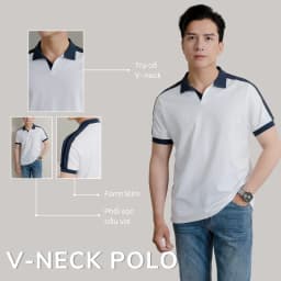 Thumbnail Áo Polo nam V-NECK LEEVUS phối bo, vải CVC cá sấu, form regular APL318 2