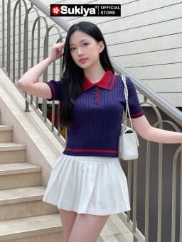 Thumbnail Áo Polo Nữ SUKIYA Dệt Len Lắn Thừng Phối Kẻ Premium cao Cấp AL103 1