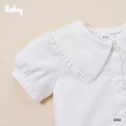 Thumbnail Áo sơ mi bé gái ILABY chất cotton thô áo sơ mi trắng basic bé đi học cổ kiểu phối bèo nhỏ [2582] 2