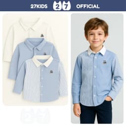 Thumbnail Áo sơ mi bé trai dài tay 27Kids KACADY cổ bẻ đơn sắc vải đi học nam cho trẻ từ 4-12 tuổi BLSH13 1