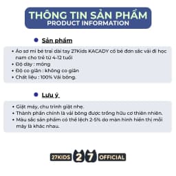 Thumbnail Áo sơ mi bé trai dài tay 27Kids KACADY cổ bẻ đơn sắc vải đi học nam cho trẻ từ 4-12 tuổi BLSH13 4