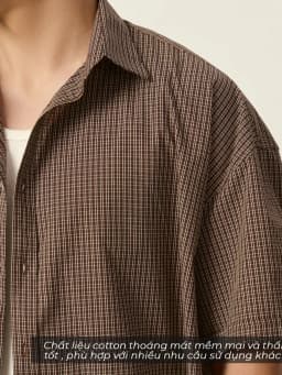Thumbnail Áo sơ mi boxy ngắn tay kẻ caro PEALO chất liệu cotton thoáng mát mềm mịn thấm hút tốt 2