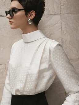 Thumbnail Áo sơ mi chấm bi trắng Calista Silk Blouse HUONG BOUTIQUE HBSM1165 1