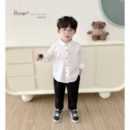 Thumbnail Áo sơ mi cho bé trai dài tay Beemo trơn cổ đức cho bé đi học, đi chơi cho bé 9-24kg 4498ADK 1