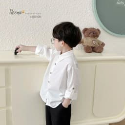 Thumbnail Áo sơ mi cho bé trai dài tay Beemo trơn cổ đức cho bé đi học, đi chơi cho bé 9-24kg 4498ADK 2