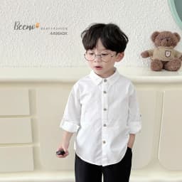Thumbnail Áo sơ mi cho bé trai dài tay Beemo trơn cổ đức cho bé đi học, đi chơi cho bé 9-24kg 4498ADK 3