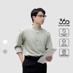 Thumbnail Áo sơ mi cổ tàu dài tay 360 Boutique sơ mi nam chất liệu đũi xước form relax - STNOL310 1