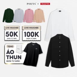 Thumbnail Áo sơ mi cổ tàu tay dài POLYS Fullbox, Vải Ford mềm mịn, không nhăn Áo sơ mi cổ trụ tròn BAND COLLAR 1