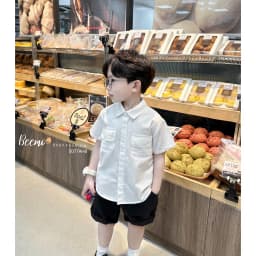 Thumbnail Áo sơ mi cộc Beemo phối túi ngực in hình gấu vải thô hàn thoáng mát cho bé trai từ 9-24kg 5077AHB 1