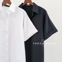 Thumbnail Áo sơ mi công sở nữ trắng, đen săn tay ngắn giấu nút THOCA HOUSE vải lụa thoải mái, mát mẻ 3