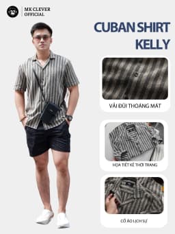 Thumbnail Áo Sơ Mi Cuban nam Kẻ sọc Kelly MK CLEVER Chất Đũi thô mềm mịn, thoáng mát, chống nhăn, form rộng hằng ngày 3