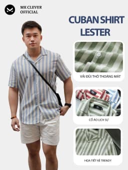 Thumbnail Áo Sơ Mi Cuban nam kẻ sọc Lester MK CLEVER Chất Đũi thô mềm , thoáng mát, chống nhăn, form rộng hằng ngày 3