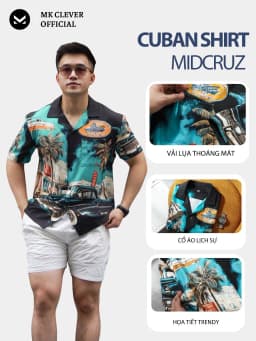 Thumbnail Áo Sơ Mi Cuban nam Midcruz MKCLEVER Chất lụa mềm mịn, thoáng mát, chống nhăn, form rộng mặc hằng ngày 3