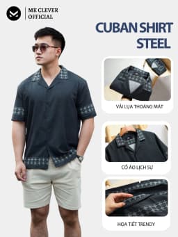 Thumbnail Áo Sơ Mi Cuban nam Steel MKCLEVER Chất lụa mềm mịn, thoáng mát, chống nhăn, form rộng mặc hằng ngày 3
