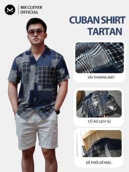Thumbnail Áo Sơ Mi Cuban nam Tartan MKCLEVER Chất đũi Hàn mềm mịn, thoáng mát, chống nhăn, form rộng mặc hằng ngày 3