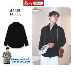 Thumbnail Áo Sơ Mi Dài Tay Hai Màu Trắng Đen MANDO Thêm Phụ Kiện Trước Áo Thiết Kế Dáng Đứng Chất Liệu Vải Chéo Hàn Mêm Mịn SHT032 1