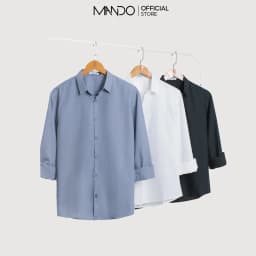 Thumbnail Áo Sơ Mi Dài Tay Nam MANDO Slim Fit Basic Thời Trang Công Sở Hàn Quốc Chất Cotton Cao Cấp 3 Màu Lộ Cúc Unisex SMD120 1