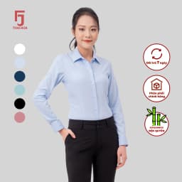 Thumbnail Áo sơ mi dài tay nữ ASW0101-R11 tinh chất sợi tre vải xước form ôm Thái Hòa dài tay nữ cổ Đức 3